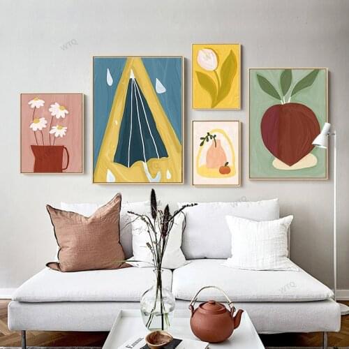 WTQ Flower and Fruit Retro Poster Canvas Painting Nordic Posters and Prints Wall Decor Wall Art Picture Room Decor Home Decor