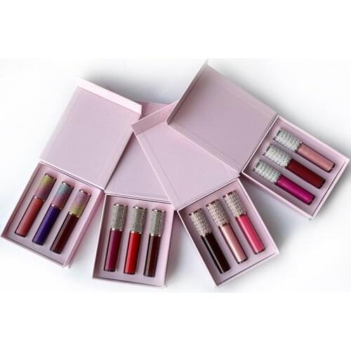 Luxury Pearl Tube 3 Pieces/set Lip Gloss Set Gift Box Own Brand Shimmer Shiny Moisturizing Thin Lip Glaze 45 Colors Available