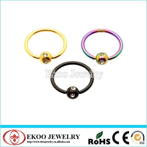 Titanium Anodized Captive Ring with Multi-gem Ball Labia Captive Bead Ring