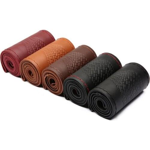 Universal Steering Wheel Cover Embossed Hand Braid Genuine Leather Car Wheel Cover For Steering Wheel