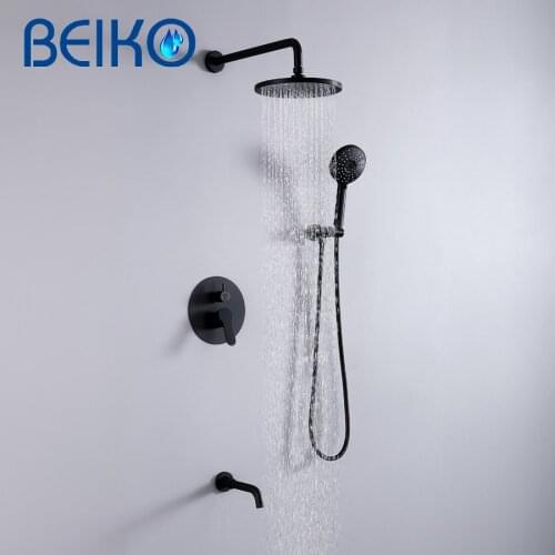 High Quality Brass+Plastic Matt Black Rain Shower Faucet System Set Bathroom Bath Mixer Tap Rose Brass Diverter