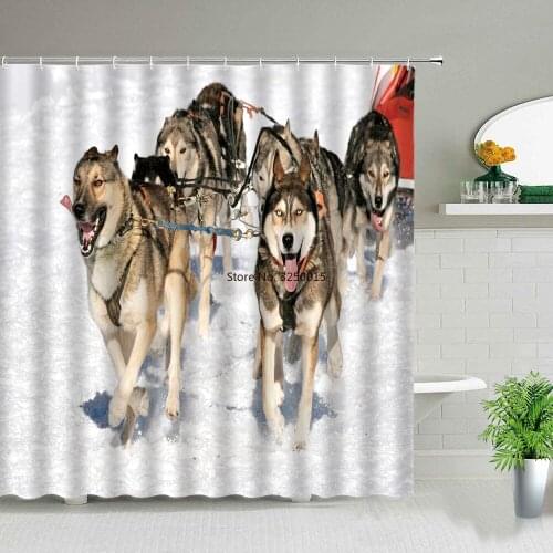 Winter Snow Scenery Wolf Print Shower Curtains Wild Animal Natural Landscape Bathroom Partition Cloth Curtain Set Bathtub Decor