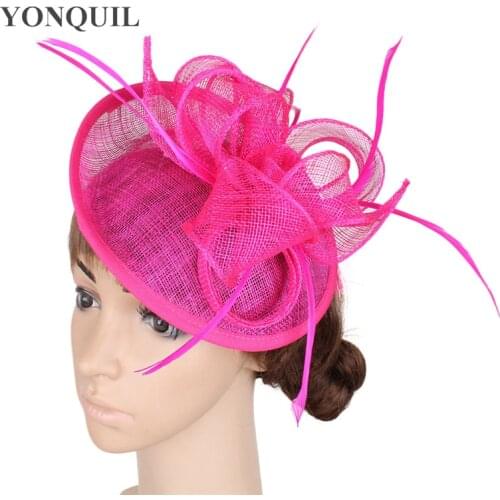 Sinamay Base Fascinator Headwear Church Bridal Feather Accessories Red Millinery Cocktail Hat High Quality Multiple Color MYQ025