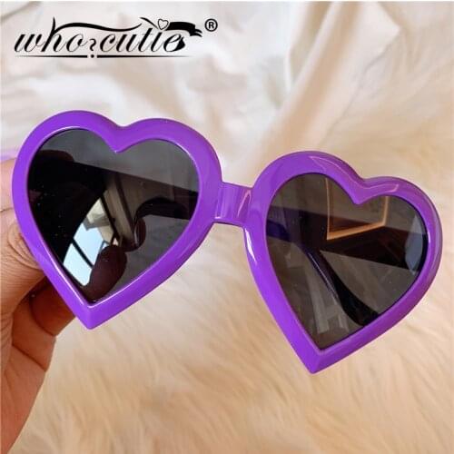 WHO CUTIE Purple Heart Shaped Sunglasses Women Retro Brand Designer Plastic Love Frame Colorful Lady Sun Glasses Shades OM472