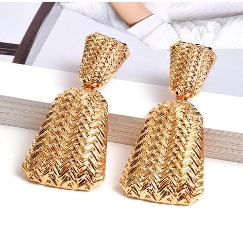Wholesale Geometric Gold Metal Drop Earrings Fine Jewelry For Women High-Quality Fashion Trend Pendientes Accessories