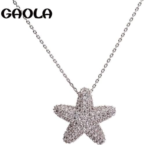 GAOLA Newest Luxury AAA Silver Color CZ Star Pendant Necklace Party Wedding Jewelry for Women Wedding GLD1047