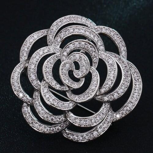 Zlxgirl Metal Cubic Zircon flower brooches jewelry for women bridal jewelry from guangdong copper hijab accessory pendant pins