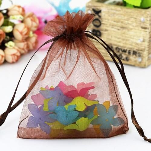 13x18cm (5.11"x7.08") jewelry gift organza bag wedding favor organza pouch sheer organza bag 100pcs Coffee Christmas Gift Bags
