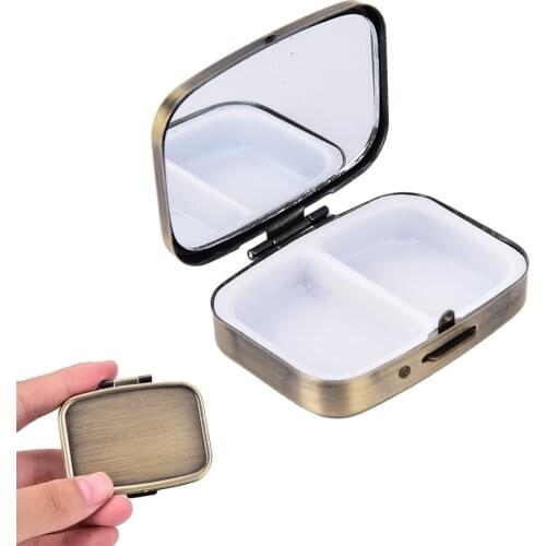2 Grid Moistureproof Medicine Holder Pill Storage Box Bronze Metal Rectangle Waterproof Sterile Package Box 56*44*15mm