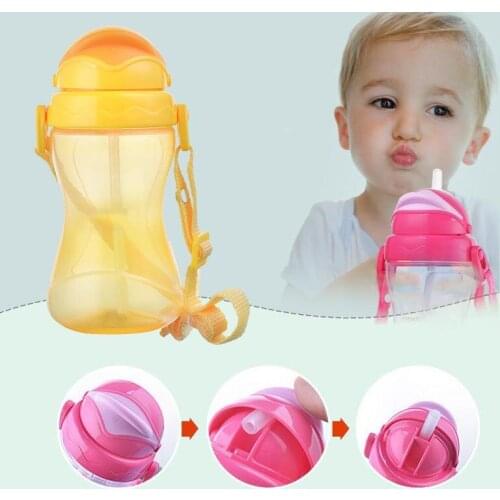 420ml Cute Baby Bottle Infant Newborn Children Learn Feeding Drinking Straw Bottle Kids Straw Juice Water Bottles Training Cup