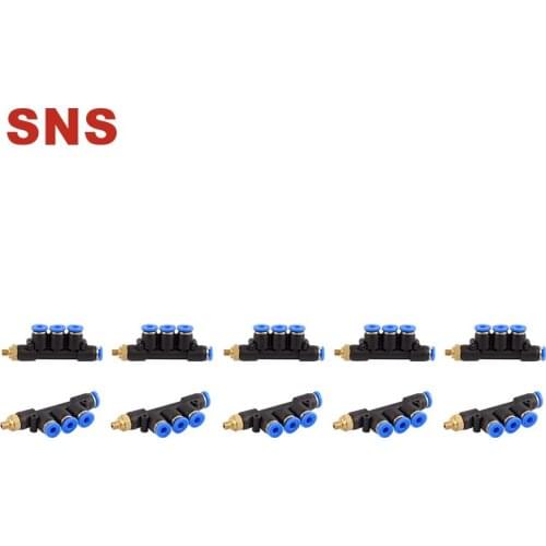 SNS SPWB Series 5-Way Side Thread Pneumatic Push In Connect Fitting Pipe Tube Union Quick Connector
