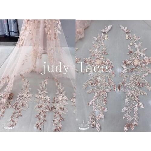 5yards/bag GY77# Embroidered sequins French style high-grade fabric leaf pattern used for the wedding dress fashion stage