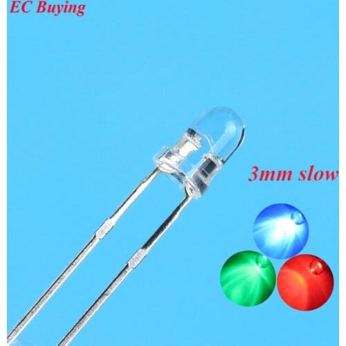 50 pcs Clear 3mm RGB Slow Flashing Red Green Blue 3 Colors Multicolor Flicker 3 mm Light Emitting Diode LED Lamps Blinking