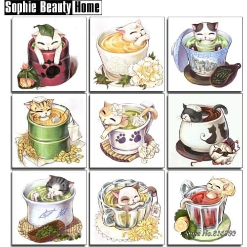 Real 5D Diamond Cross Stitch Diy Full Diamond Painting Kits Diamond Embroidery Animal Cute Cats In Cup Needlework Art 062906