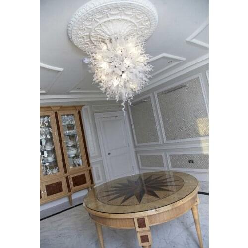 Free Shipping 100% Mouth Blown Borosilicate Home White Murano Glass Chandelier Lighting