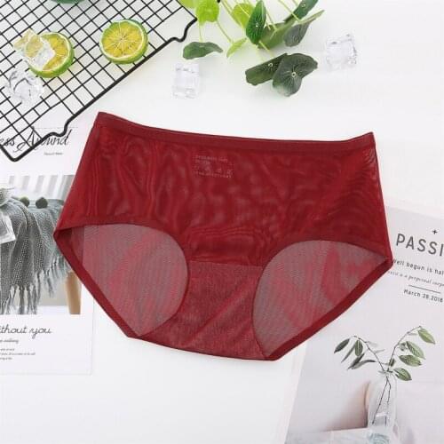 Seamless Panties Super Thin Mesh Briefs Lingerie Thongs Underwear Female Solid Mid Waist Breathable Panties Wholesale Y1