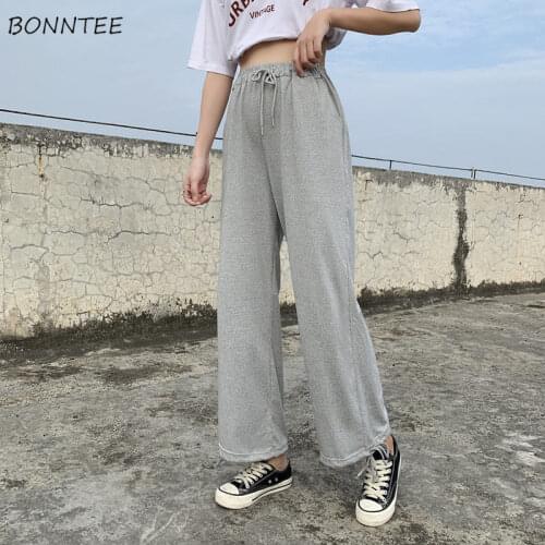 Women Casual Pants Ankle-length Solid Loose Lace-up Stretchy New-fashion Breathable Daily School Girls Ulzzang Female Spring Hot