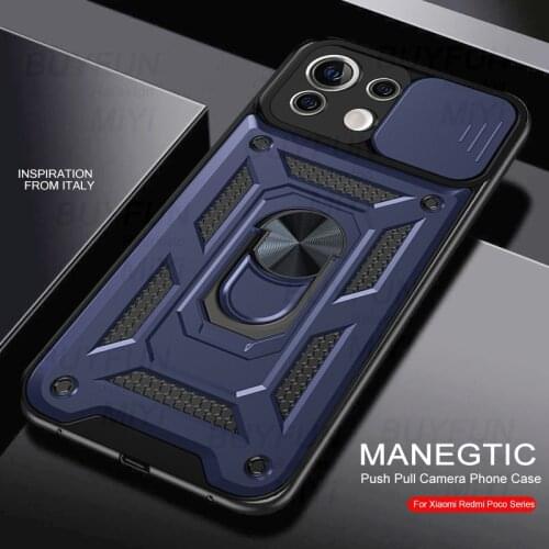 Magnetic Ring Stand Push Pull Camera Protect Shell For Poco F3 M3 X3 Pro NFC Redmi Note 10 Xiaomi Mi 11i 11 Lite Shockproof Case