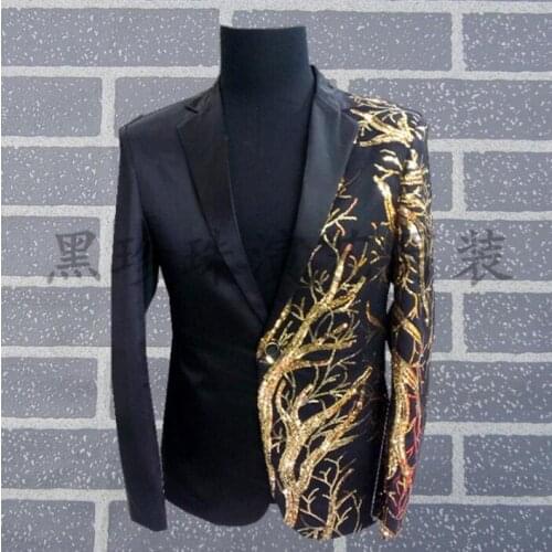 Black Men Suits Designs Masculino Homme Terno Stage Costumes For Singers Men Sequin Blazer Dance Clothes Jacket Style Dress