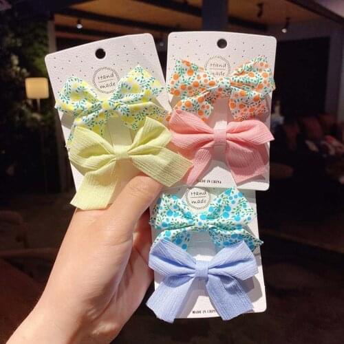 CN 2 Pieces/set Floral Bow Children Hairpin Kids Headdress Printed Side Bangs Clip Fashion Hair Accessories