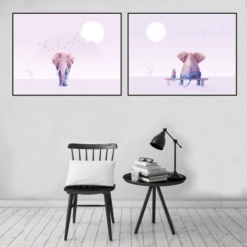 Geometry Pink Elephant Giraffe Animal Allustration Poster Canvas Print Painting Wall Art Living Room Home Decoration