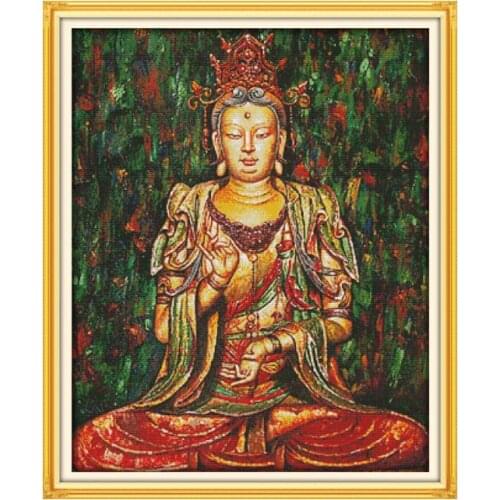 Joy Sunday Oil Painting Guanyin Counted Cross Stitch Set Patterns Fabric 11CT 14CT Print Stamped Decor Embroidery Needlework Kit