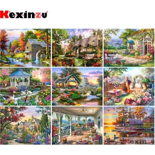 KEXINZU Full diamond Painting "House flower landscape" Resin Drill Embroidery 5D Diy Diamond Painting Handmade Cross Stitch gift