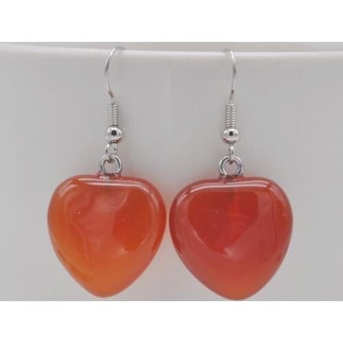 Red Carnelian Stone Heart GEM Earrings Jewelry For Woman Gift T276