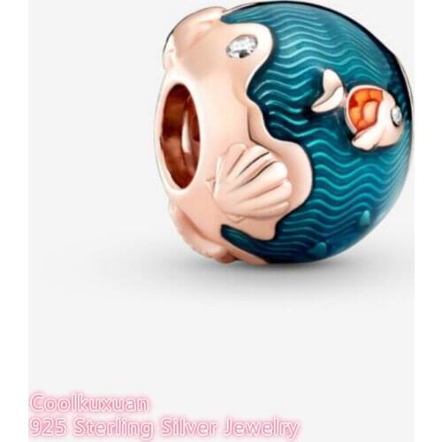 Summer 100% 925 Sterling Silver Shimmering Ocean Waves & Fish Charm beads Fits Original Pandora bracelets Jewelry Making