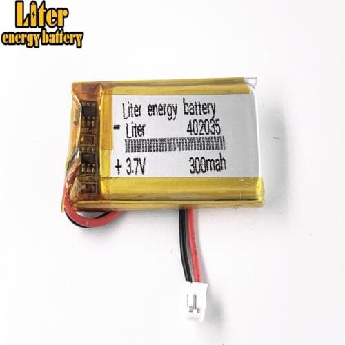 3.7V 300mAh battery JST 1.5mm 2 pin 402035 Lithium Polymer LiPo Rechargeable Handheld Navigator Battery Mp3 GPS bluetooth