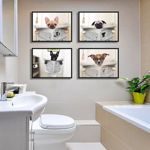 Funny Dog Reading Newspaper Decoration Mural Color Poster Canvas Painting and Bathroom Wall Art Print for Modern Home Decor