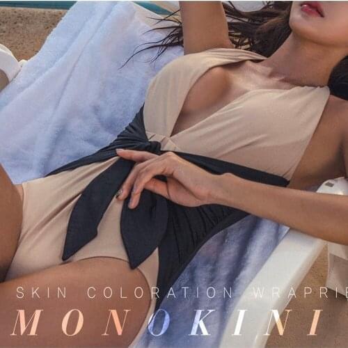 New Monkini Korean Bandeau Bikini Set Retro One-piece Sexy Swimsuit Women Swim Suit Bathing Swimwear Beach Wear Plus Size