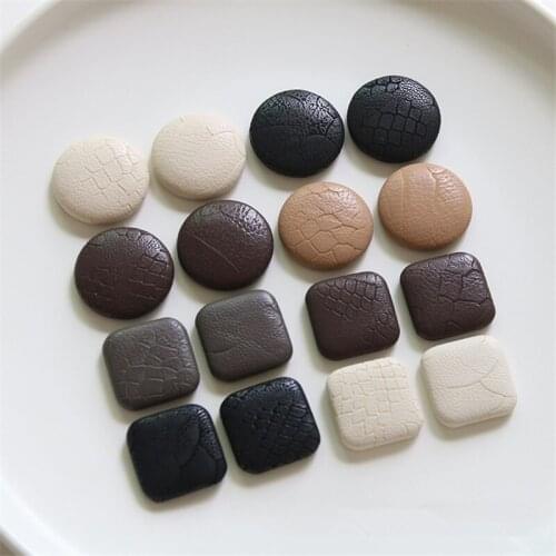 New style 50pcs/lot color print geometry square/rounds shape pu button flatback beads diy jewelry earring/garment accessory