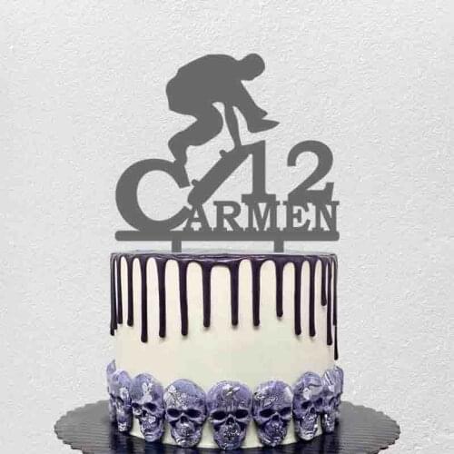 Personalized Skateboard Cake Topper Custom Name Age Boy Playing Skateboard Cake Topper Birthday Party Cake Decoration