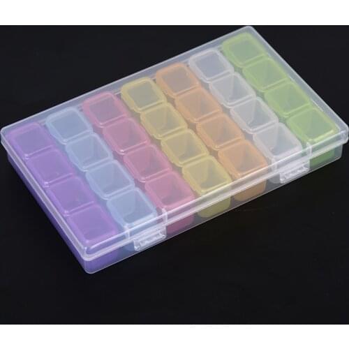 28 Slots Plastic Box Jewelry Display Container Organizer Clear Rainbow Nail Art Glitter Rhinestone Storage Case Nail Decoration