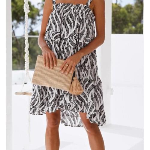 Sling Pullover Dress Leaf Print Loose Lacework Tube Top Female Ladies Ruffle Hem Casual Three-layer Dress Woman Summer 2021