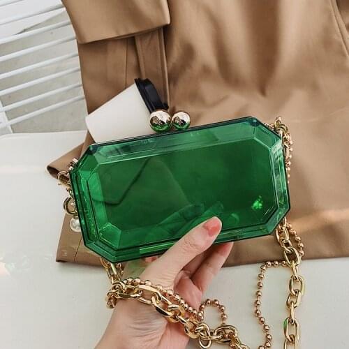Transparent Acrylic Box Bag 2021Summer Fashion Girls Chain Small Shoulder Bag Dinner Makeup Bag Clear Bag