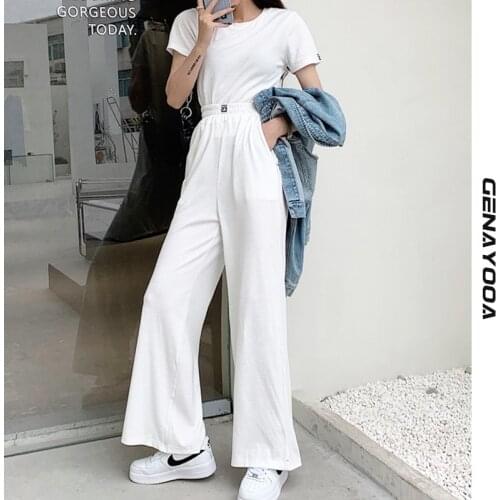 Genayooa Casual Plain Tracksuits Women Set 2021 Short Sleeve Top And Trousers Set Women Summer Korean Style Two Piece Outfits