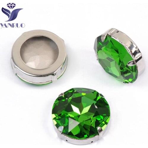 YANRUO 1201 27mm Peridot Round Fancy Stones Silver And Gold Claw Setting Point Back Strass Crystal Rhinestones For Dresses