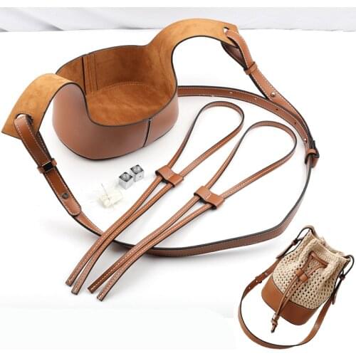 Handmade Handbag Shoulder Strap Hollow Drawstring Woven Bag Set Bucket Bag Leather With Bag Bottom Belt Bag For DIY Backpack
