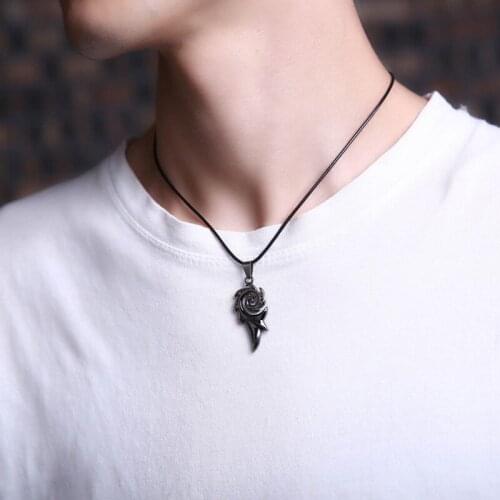 1PCS Unique Hip Hop Flame Shape Pendant Leather Wax Cord Necklace Men Jewelry Gift Fashion