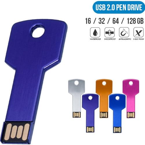 Custom logo USB Key shape Pendrive Metal Memory Stick 4GB 8GB 16GB 32GB 64GB Usb Flash Drive pen drive flash usb disk pen drive