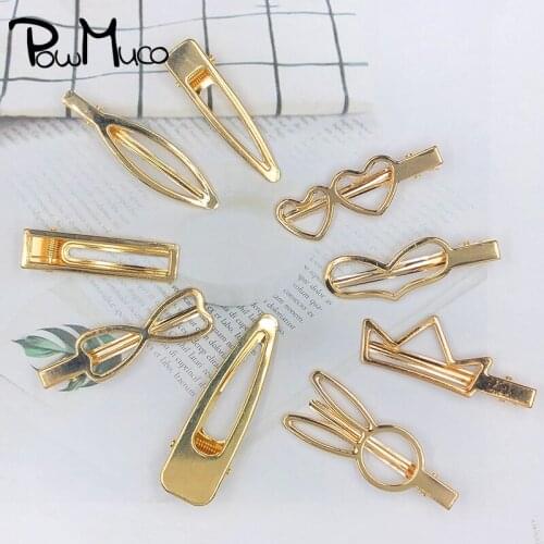 Powmuco Vintage Geometric Metal Hairpin Cute Bunny Ears Hair Clip Women Bowknot Bangs Barrettes Girls Headwear Accessories