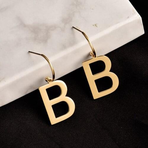 New Lovely Gold Color English Letter B Hanging Dangle Earrings Stainless Steel Fashion Women Jewelry Gifts