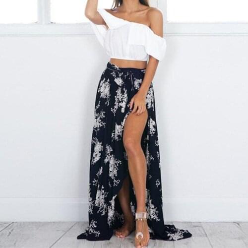 New One-piece Wrap Skirt Beach Skirt Mid-length Skirt Female Holiday Beach Half Skirt High Waist Slit Print Long Skirt