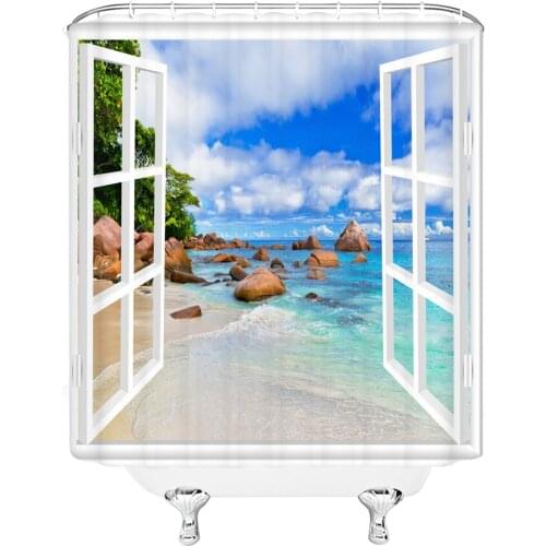 Green Tropical Plants Shower Curtains for Bathroom Polyester Seaworld Shower Curtain Printing Curtain Beach Shower Curtains