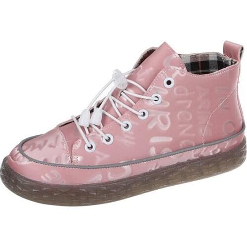 High Top Adjustable Buckle Casual Women Shoes Low Heel Round Toe Lace-up Silver Pink Comfortable Non-slip Running Board Shoes