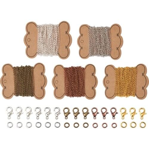 1 Set Jump Rings Zinc Alloy Lobster Claw Clasps Mixed Color Brass Oval Cable Cross Chains Kits for DIY Jewelry Necklace Making