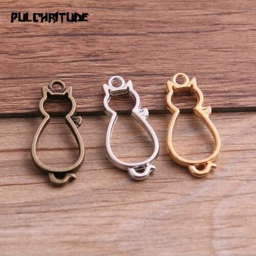 10pcs 13*29mm Three Color Alloy Jewelry Accessories Cat Charm Hollow Glue Blank Pendant Tray Bezel 11C80