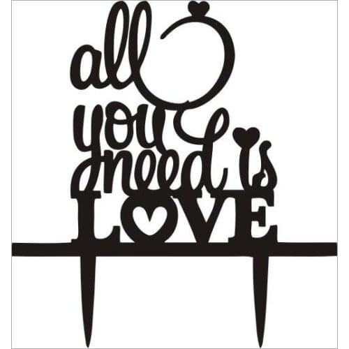 100pcs/lot ,Creative " All you need love" design Acrylic wedding cake inserted card Wedding Cake Topper Party Cake Decorations